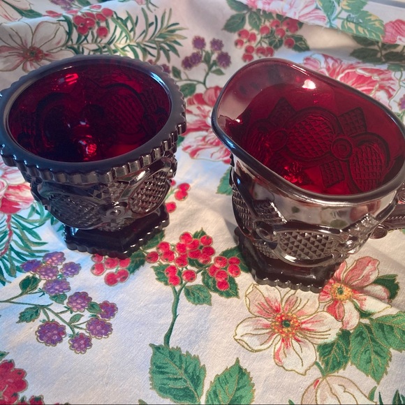 Avon Ruby Red glassware creamer and sugar - Picture 2 of 8